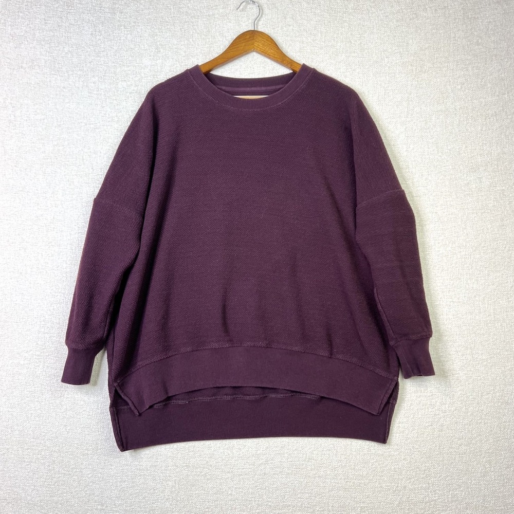 Aerie The Chill Crew Oversized Waffle Knit Sweatshirt Royal Berry Size S